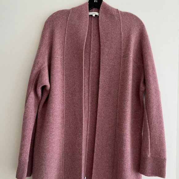 VINCE - Boiled Cashmere Open Rib Trim Cardigan, Heather Mauve, S - Picture 6 of 13